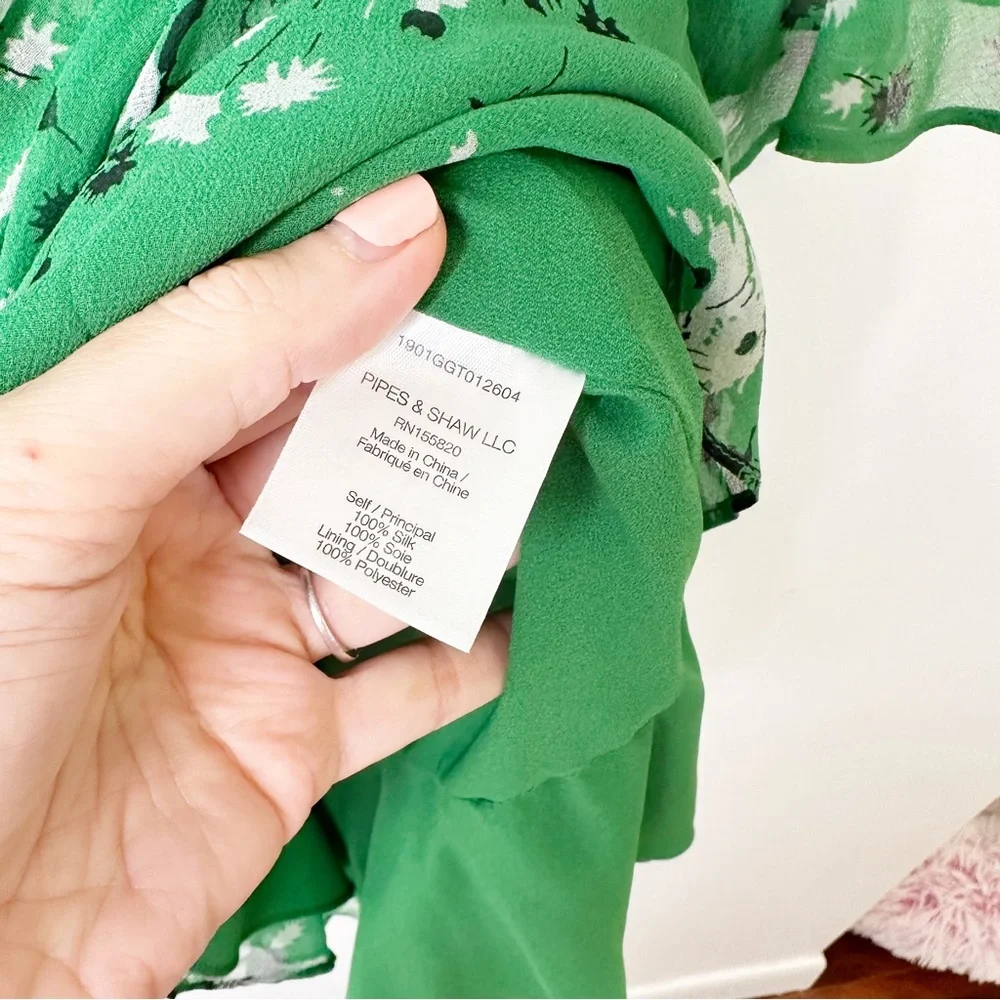 Veronica Beard Sean Floral-print Silk Dress Green Multi Ruched Bell Sleeves 8 - Picture 15 of 15